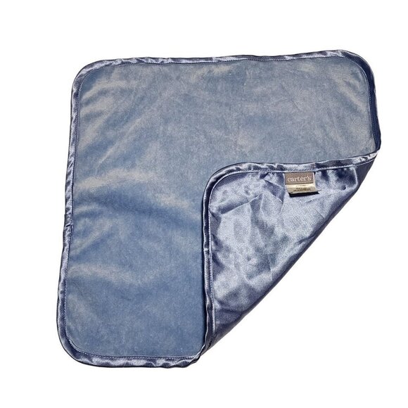 Carter's Other - Carter's Plain  Solid blue plush lovey security blanket satin trim reverse